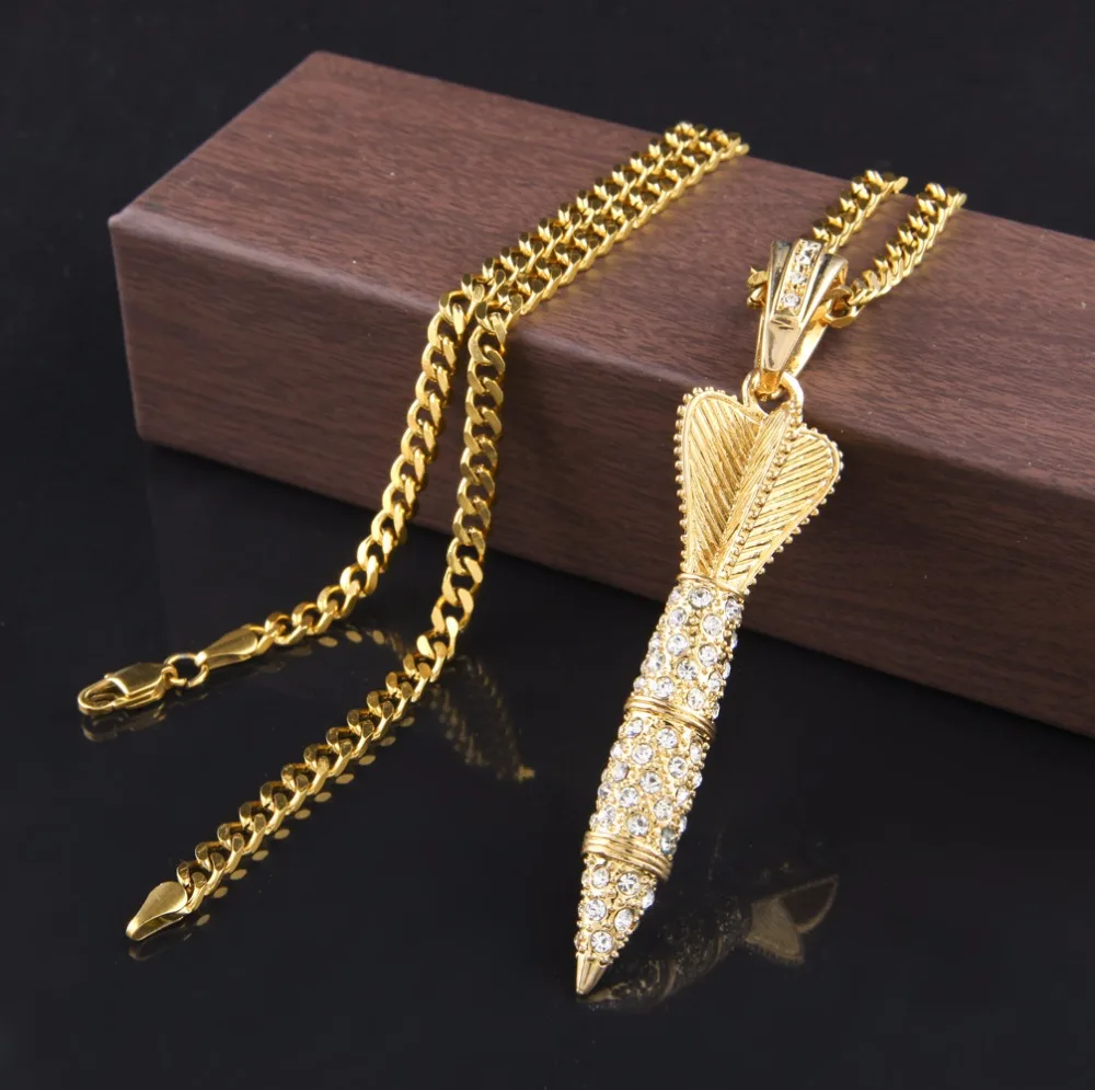 

new selling alloy set auger rocket pendant male woman and men hip hop necklace pendant heavy full drill darts CAGM0021