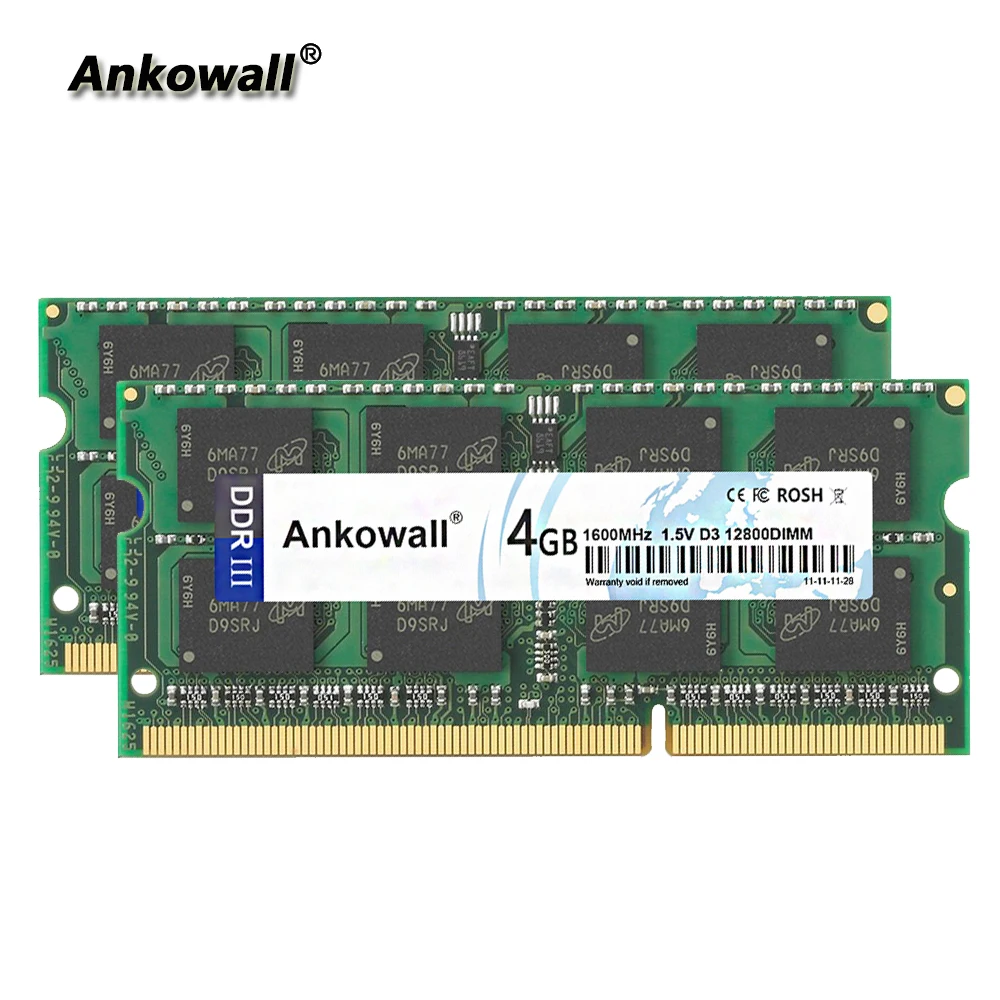 

Ankowall DDR3 1600Mhz 8GB Kit (2 x 4GB) 4GB RAM 1600 MHz SODIMM Notebook Memory PC3-12800 Laptop RAM