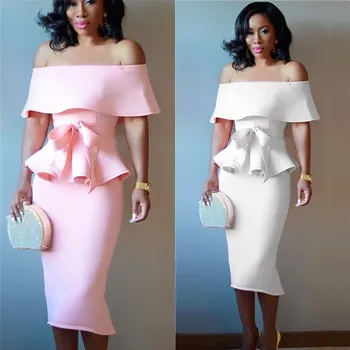 

Women Fashion Short Sleeve Ruffles Sexy 2 Piece Sets Vintage Space Layer Off Shoulder Tops and Mid Skirt Slim Suits