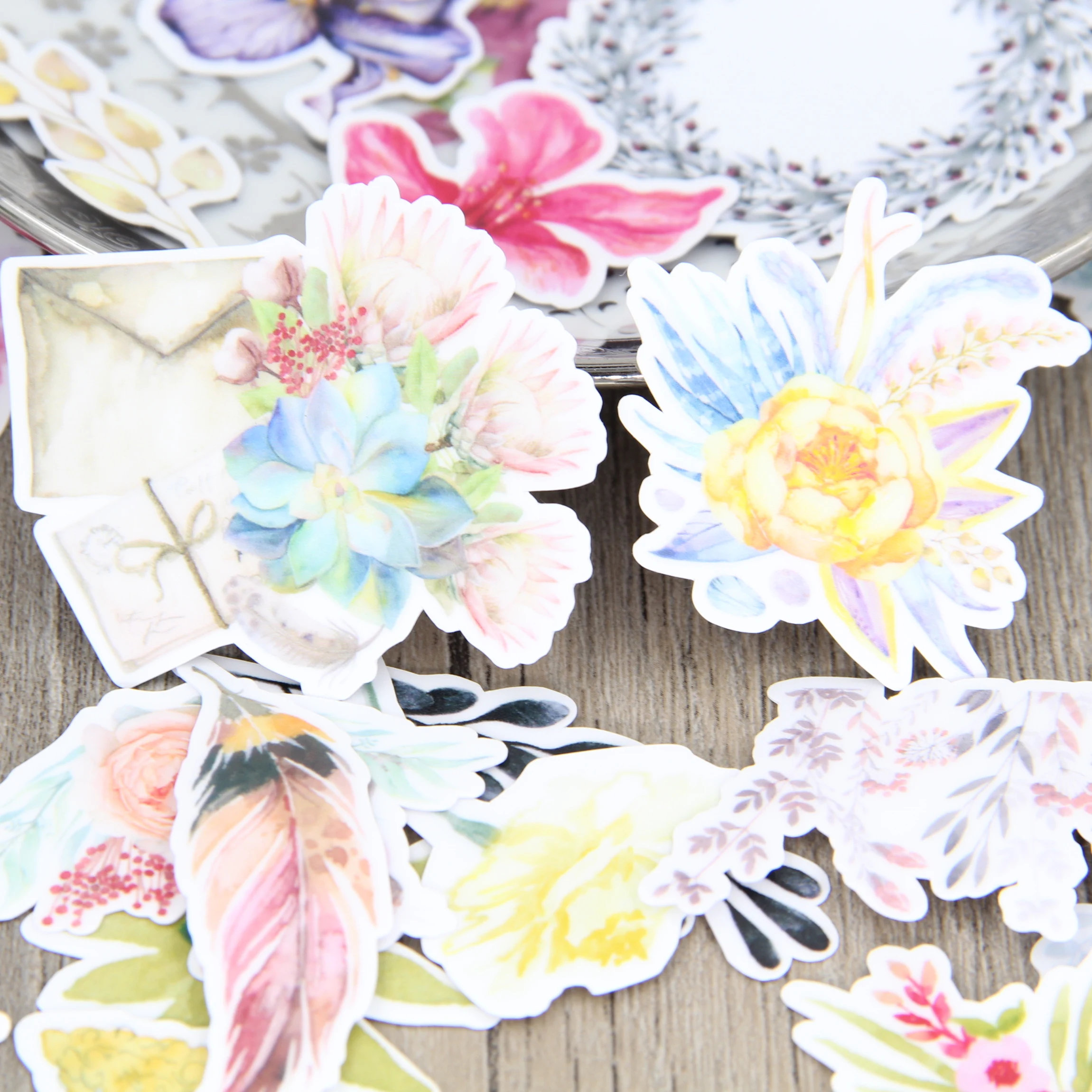 32pcs Watercolor Drawing Flower Scrapbooking Stickers Floral Decorative