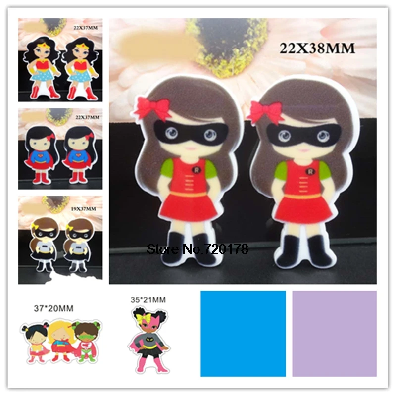 

30pcs/50pcs cartoon Supper girl plastic flat back planar resin for DIY Craft Supplies 1.2inch JOR19