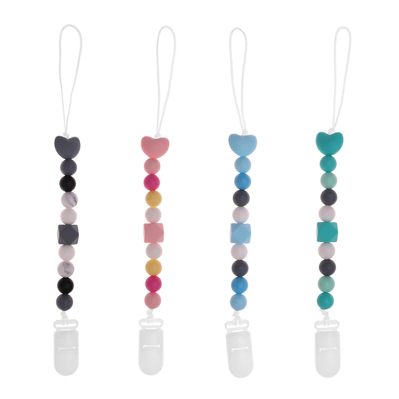 

1pc Teething Pacifier Clips With Safe ABS Beads Silicone Pacifier Chain Holder For Nipples Baby Chew Toys