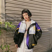 Весна Осень Хип Хоп ulzzang корейской моды Женская одежда Harajuku Свободные унисекс письмо печати панелями Водолазка пальто куртки