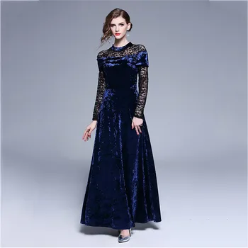 

Party dress women M-2XL plus size 019 winter new europe and america long sleeve slim noble Banquet host maxi dress vestido JD466