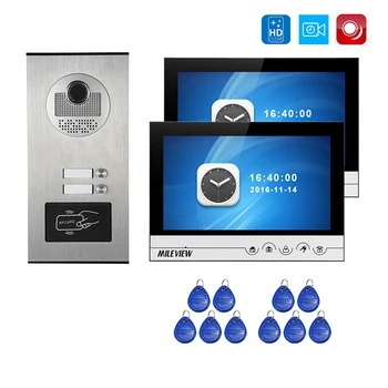 

FREE SHIPPING Apartment 9" Color LCD Video Door Phone Intercom Kit + 2 Recording Screen + Outdoor RFID Door Camera for 2 House