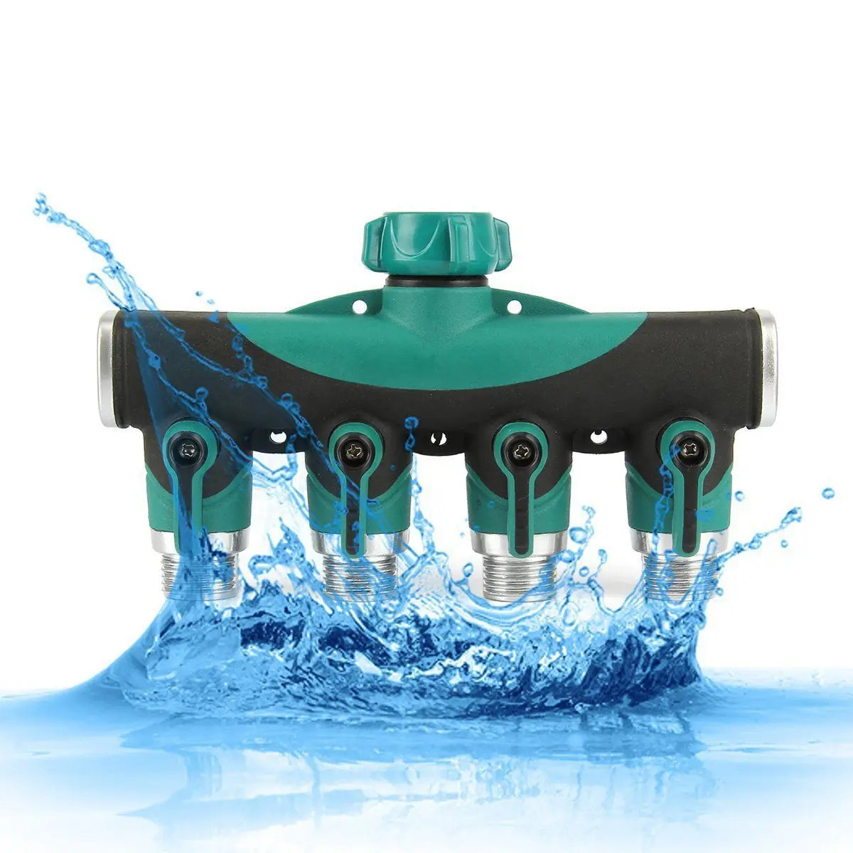 JX-LCLYL 4-Way Water Tap to Hose Connector Heavy Duty Garden Water Hose Splitter Green