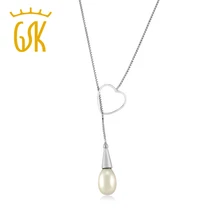 Gemstoneking 10mm cultivadas de agua dulce de la perla de la joyería fina esterlina del sólido 925 de plata del corazón colgante de collar para las mujeres