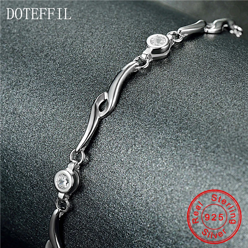 DOTEFFIL 925 пробы серебряные браслеты с подвесками женские модные серебряные браслеты ювелирные изделия
