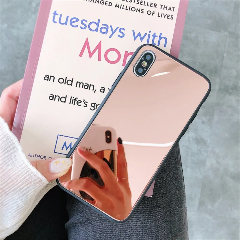 LuxuryTempered Glass Case For iPhone X XR XS Max 8 7 6 6S Plus Acrylic Mirror Soft Phone Cases For iPhone X XR XS Max Back Cover (10)