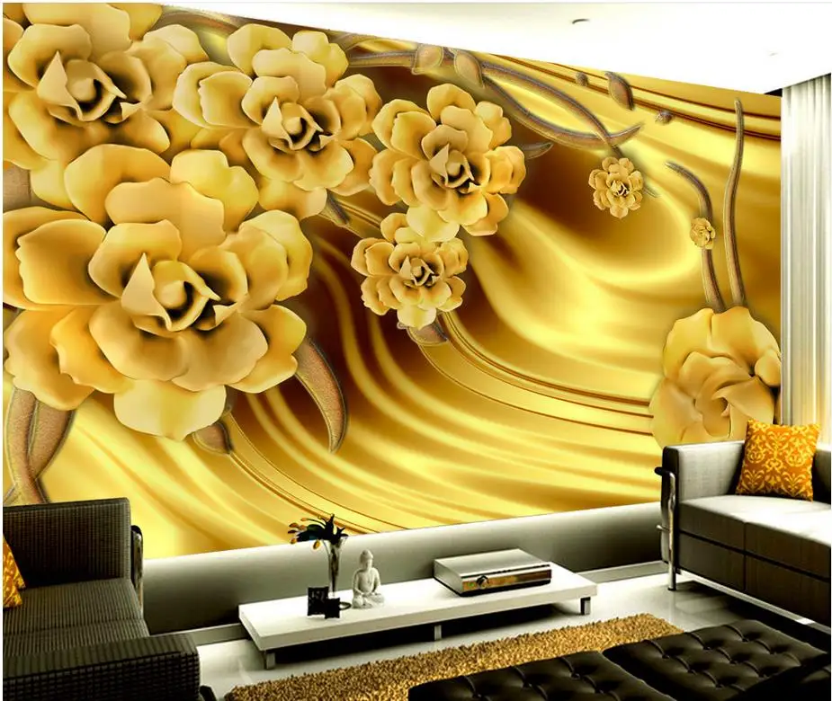 

3d wallpaper for room Golden Peony Silk Pattern Background Wall mural 3d wallpaper flower wallpaper