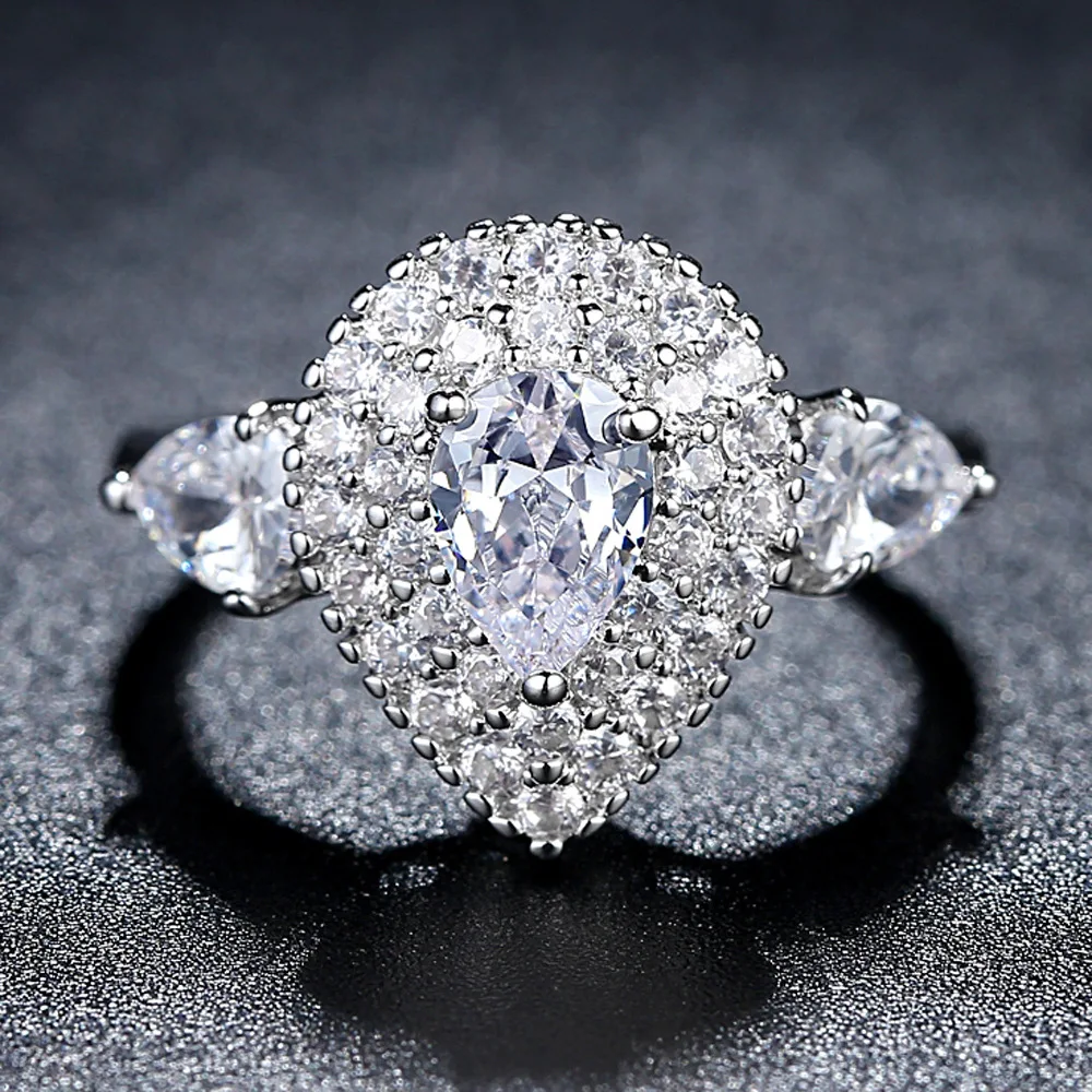 

Silver Plated 925 Jewelry Luxury Ring for Women Heart Cubic Zircon Charm Flower Ring Women Jewelry Gift Anillos Mujer Anel Gift