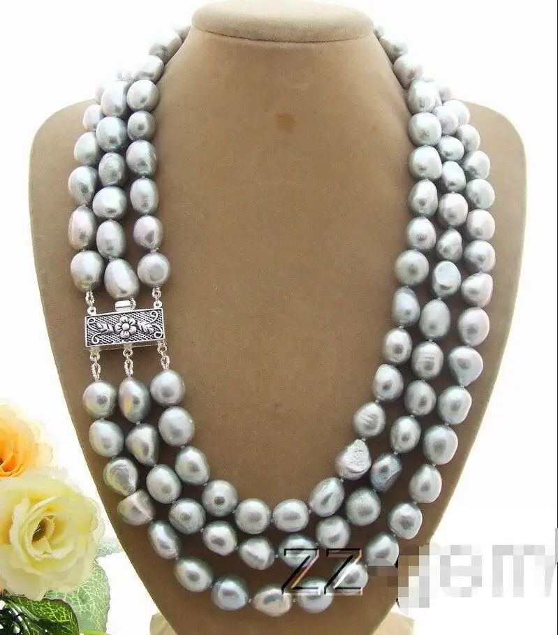 

Free Shipping >>>>> stunning12-13mm south sea baroque grey pearl necklace 18"19"20"silver