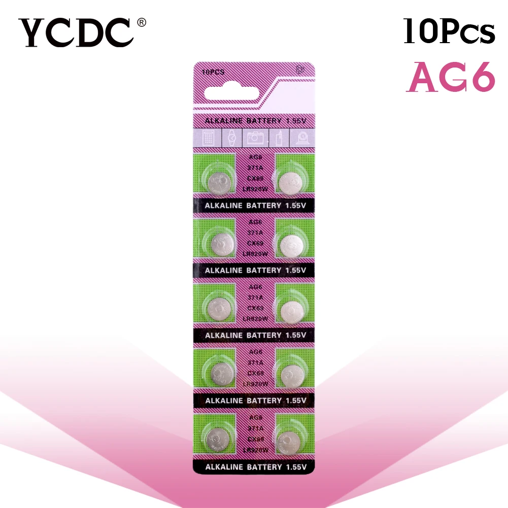 

YCDC 11.11 Big Promotion For watch Button Battery ag6 371 d371 605 sr920sw sr69 alkaline cocell button battery for watch 10pcs