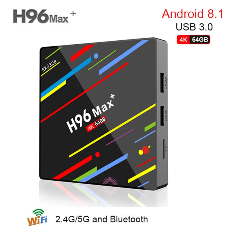 

H96 MAX plus + Android 8.1 TV Box 4GB RAM 64GB ROM Set Top Box RK3328 2.4G/5G Wifi 4K H.265 Media Player support iptv