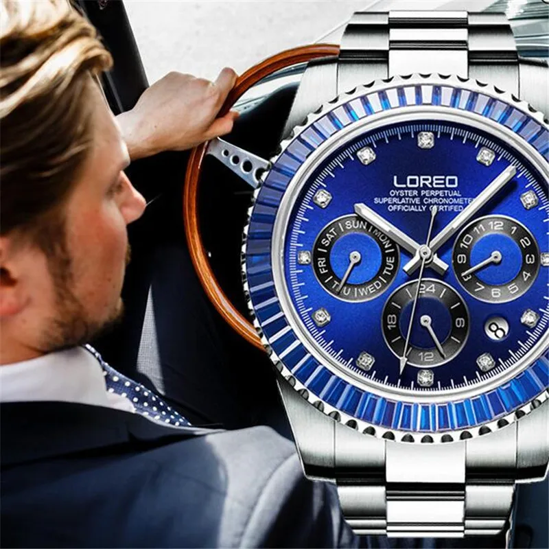 

LOREO Original Men Stainless Steel Mechanical Wristwatch Men's Automatic Self-Wind Fashion Valentine's Day Gift kol saatleri O97