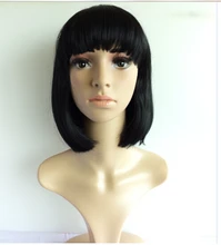 2015 Fashion Women Lady Short Bobo Wig Female Hair Shave Handsome Life-like Fluffy Neat Bang black wig