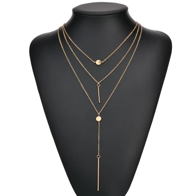 

fashion sexy nightclub 3 Layers gold color chain tassel Bohemia ethnic long pendant charm Chokers Necklace women