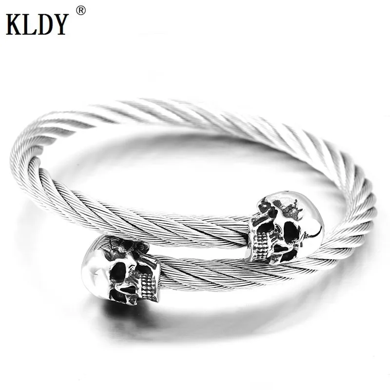 Мужской браслет KLDY Viking skul из нержавеющей стали с кабелем в виде черепа