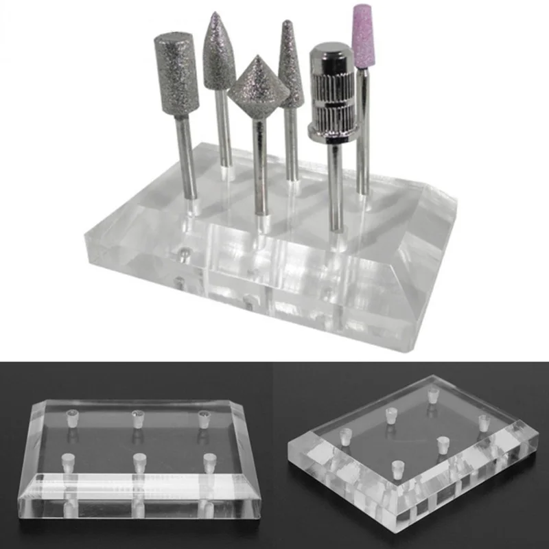 1Pc Clear Nail Drill Bit Displayer Stand Holder Acrylic 6 holes Manicure Nail Art Exhibition Tools