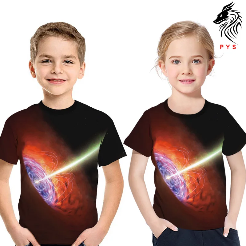 Детская летняя футболка с космическим принтом с черной дырой и цифровой теорией Эйнштейна футболка с короткими рукавами для мальчиков и девочек - Цвет: XK1094