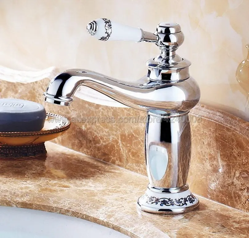 Bathroom Basin Faucet Chrome finish Brass Sink Faucet Single Handle Vessel Sink Water Tap Mixer Knf502