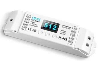 

2019 LT-820-5A 4 Channel RGBW Strip Decoder LED DMX-PWM Decoder(8/16 Bits Optional OLED Display) 5A*4channel Max 20A output