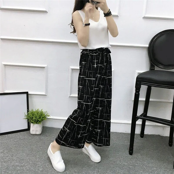 

HOT Womens Wide Leg High Waist Casual Summer Thin Pants Loose Culottes Trousers 19ING