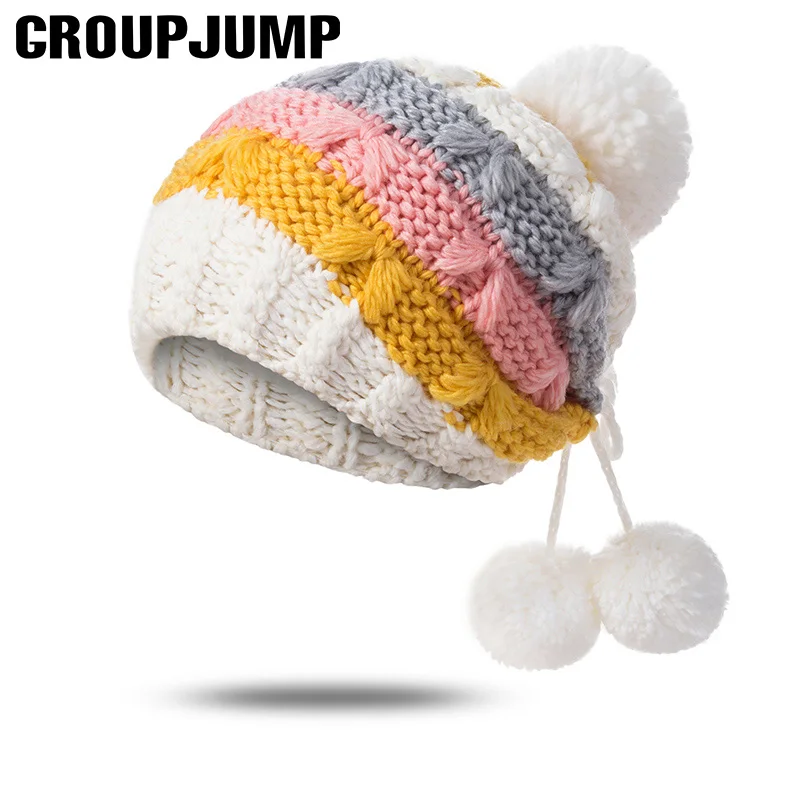 GROUP JUMP/женские модные шапки на зиму, осень, весну, Свободный Трикотаж, шапка с помпоном, шапка женская зимняя