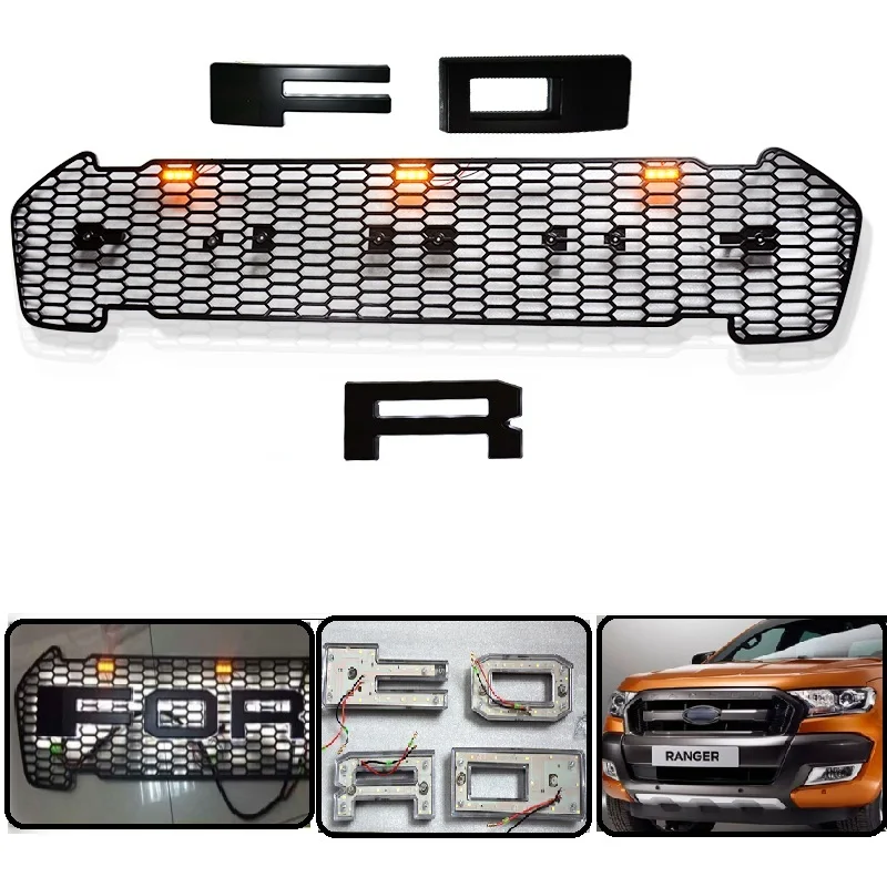 

OWN DESIGN MODIFIED FRONT RACING GRILLE GRILLS WITH BACK GROUND LED FIT FOR FORD RANGER T7 PARTS ACCESSORY FRONT MASK 2015-2017