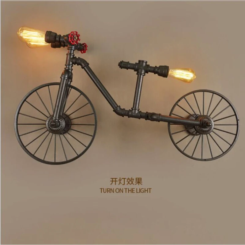 

Vintage Iron Bike Parlor Wall Lights Industrial Style E27 Bar Coffee Shop Wall Lamp Creative Lamp Wall Decoration Free Shipping