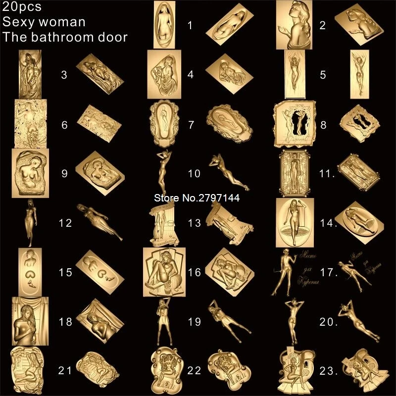 

23pcs The bathroom door_Sexy woman 3D STL model for carved figure cnc machine Crucifixion model for cnc Router Engraver ArtCam