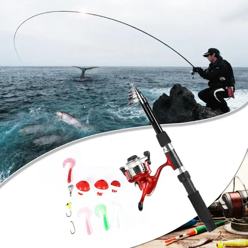 Portable Fishing Rod 1.8m Spinning Fishing Reel Lure Baits Suit Combination