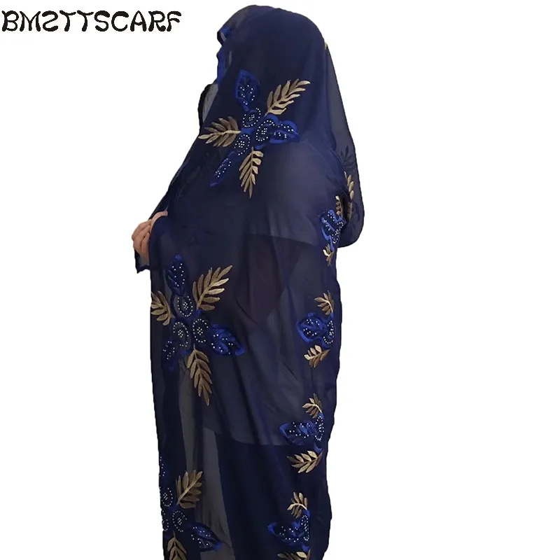 

New African Scarfs muslim embroidery women big chiffon scarf for shawls wraps headscarf nice designer scarf BM439