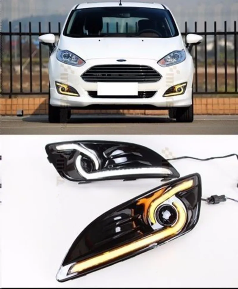 Waterproof 12V LED Car DRL Daytime Running Light Fog Lamp With Turn Signal Light For Ford Fiesta 2013 2014 2015 2016