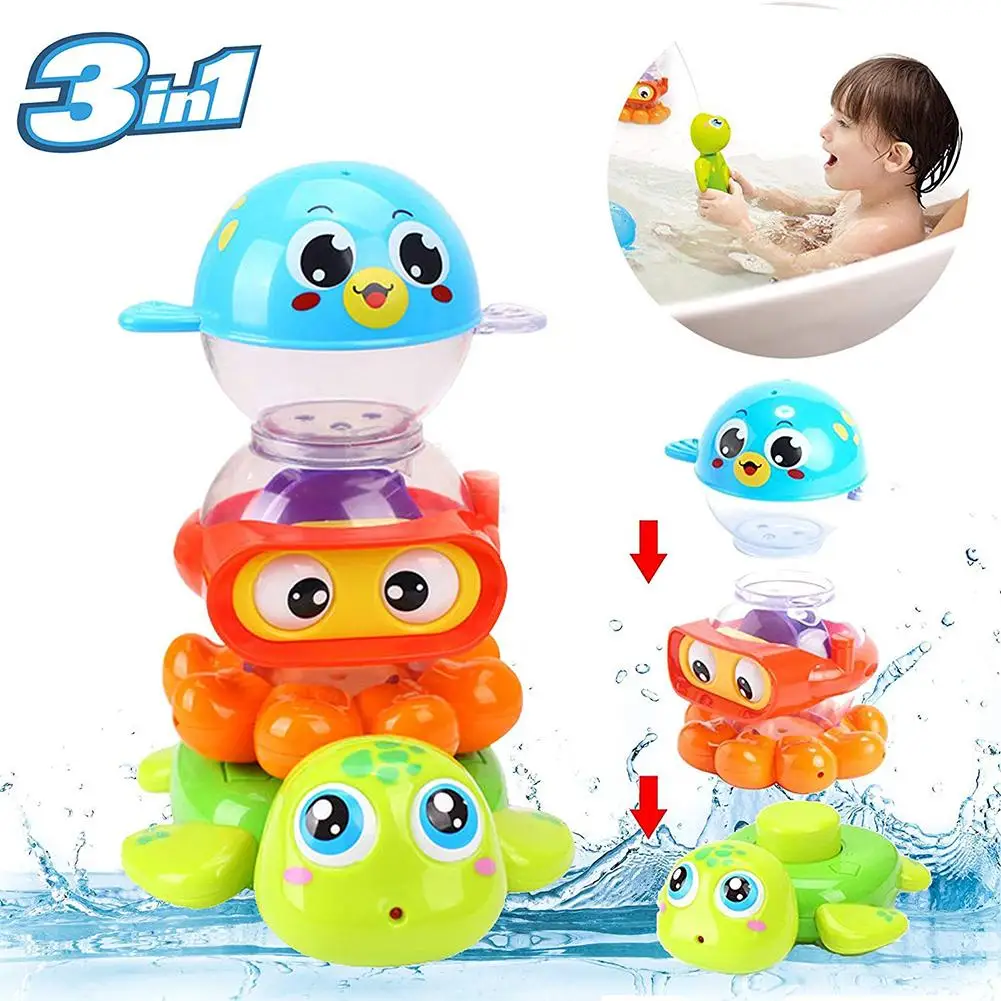 

Bath Toys Stacking Cups Baby Bath Toy Early Education Toy Stack Tackable Sea Animal Water Squirters Bathtub Baby Bath Toys
