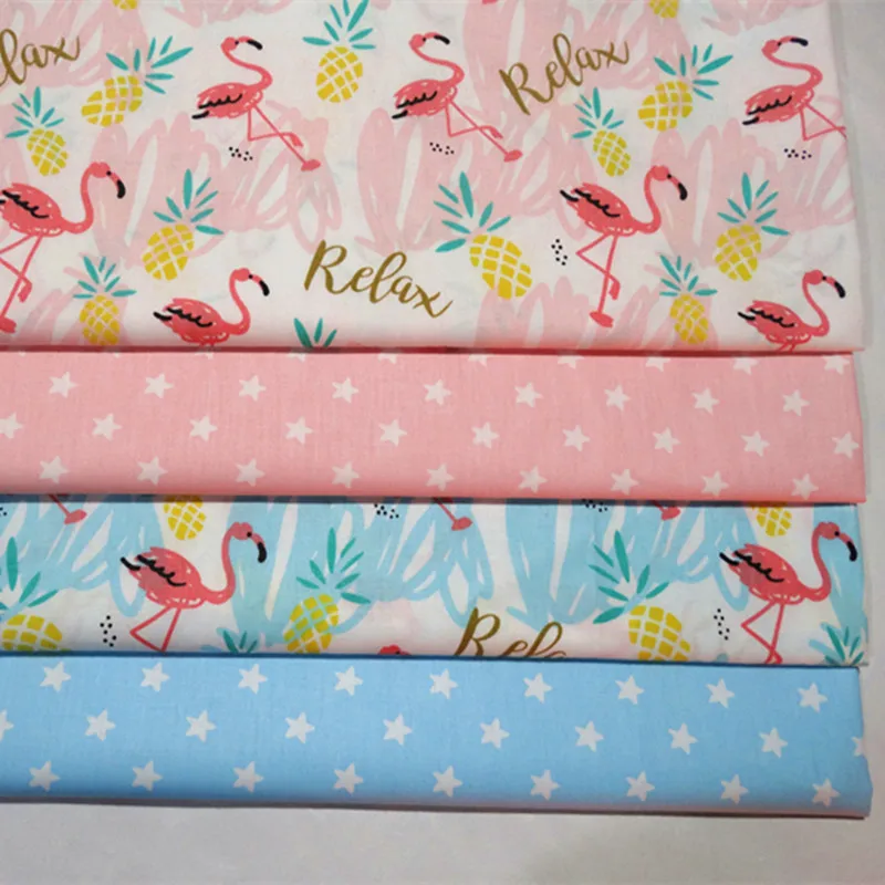 

half meter pineapple flamingo print patchwork cotton fabric for Tissue Kids bedding home textile Sewing Tilda Doll A870
