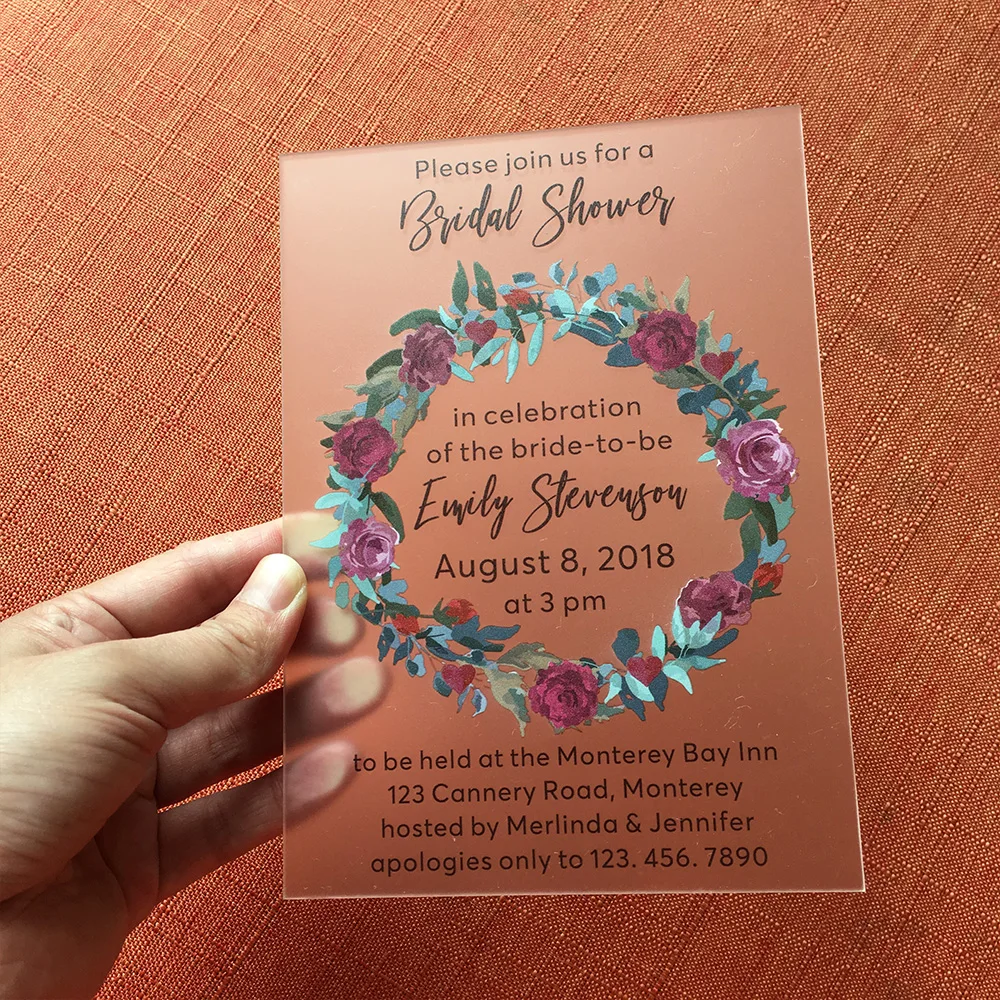  50pieces Per Lot Customized Rustic Floral Watercolor Style 5x7inch Frosted Acrylic Wedding Bridal S - 32866026477