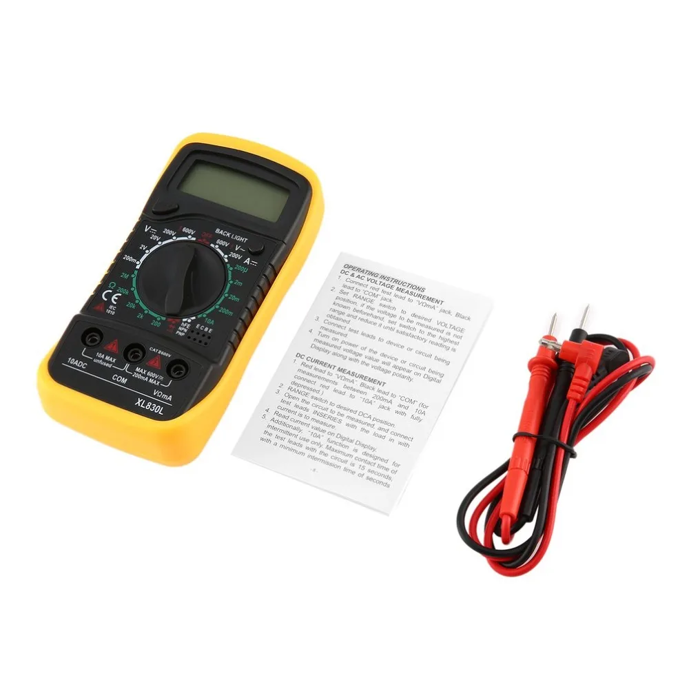 

XL830L Backlight Digital LCD Multimeter Voltmeter Ammeter AC DC Diode Resistence OHM Volt Tester Test Current Data Hold