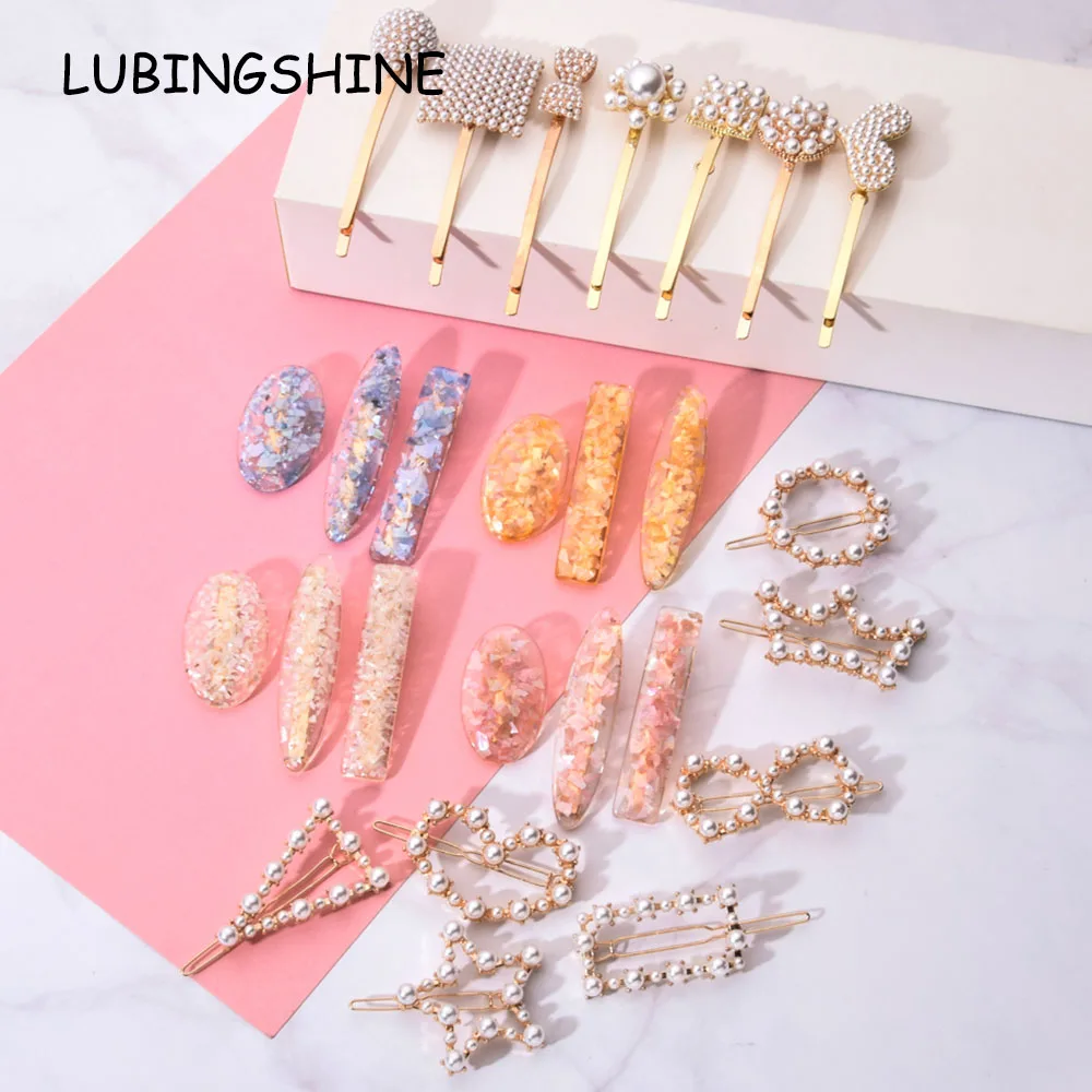 

Acrylic Pearl Hair Clips For Women Girls Heart Hairpins Wedding Fashion Headwear Jewelry