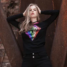 Western Style Thin Sweaters Women Round Collar Long-sleeved Sequins Wearing A Bottom Knitted Velvet Black Sweater Women 2019