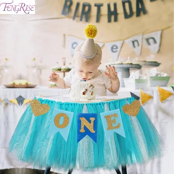 

FENGRISE Baby First Birthday Blue Pink Chair Banner ONE Year 1st Birthday Party Decoration Boy Girl I AM ONE Bunting Supplies