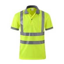 Высокая видимость Светоотражающая защитная Рабочая Рубашка Мужская Рабочая одежда поло флуоресцентный желтый светоотражающая лента дышащая езда/Движение