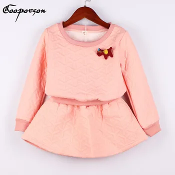 

Girls Autumn Clothes Set Long Sleeve Pink Kids Girl's Clothes Suit With House Flee Inside Warm Winter Outerwear Girls Suit