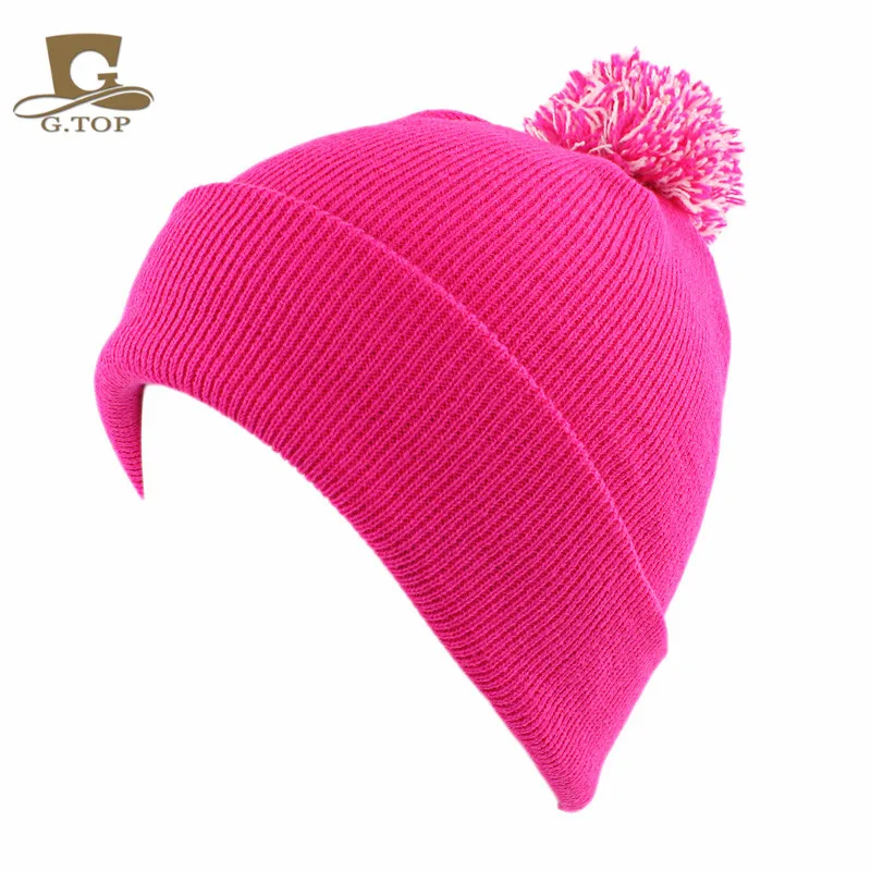 

Ladies Winter Warm plain Knit Knitted beanie Slouch Bobble Pom pom Hat