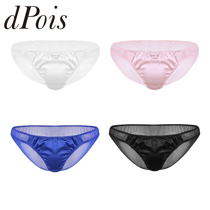 

Gay Mens Lingerie Briefs Underwear Sissy Panties Soft Breathable Shiny Satin Ruffle Sheer Mesh Bikini Briefs Men Homme Underwear
