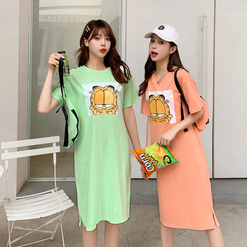 

[Buy one get one free] Summer Women Cartoon T-ShirtDress Casual loose 90s female dresses fashion Print kawaii Korean clothing