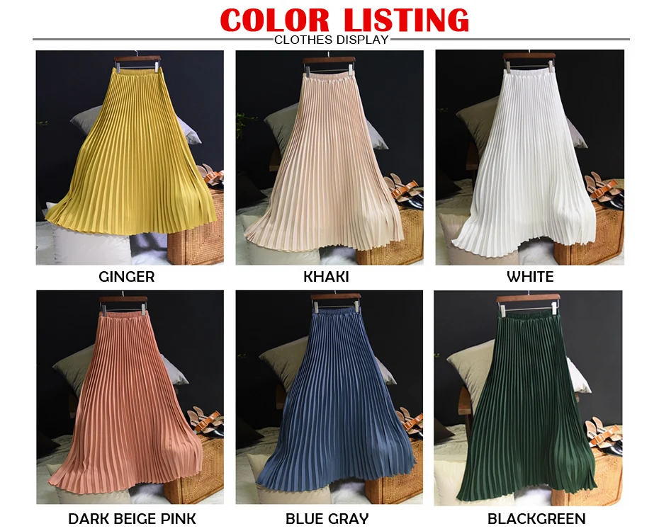 CK54 Fashion korean Pleated Long Skirts ( 10 Colors) - Nirvanafourteen