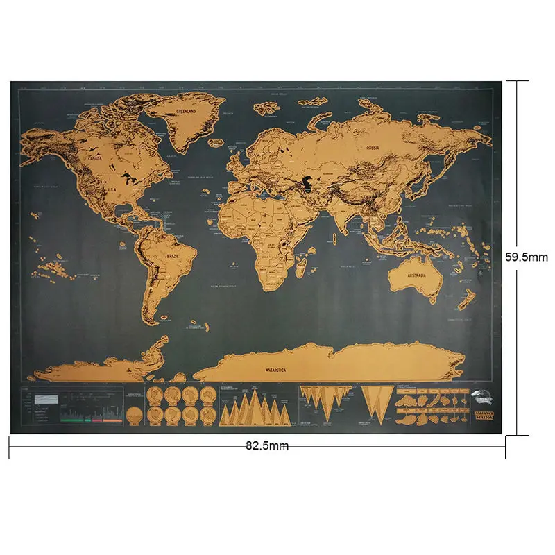 Царапинам Карта Мира 82.5x59.5 см Путешествия Издание Deluxe Сотрите