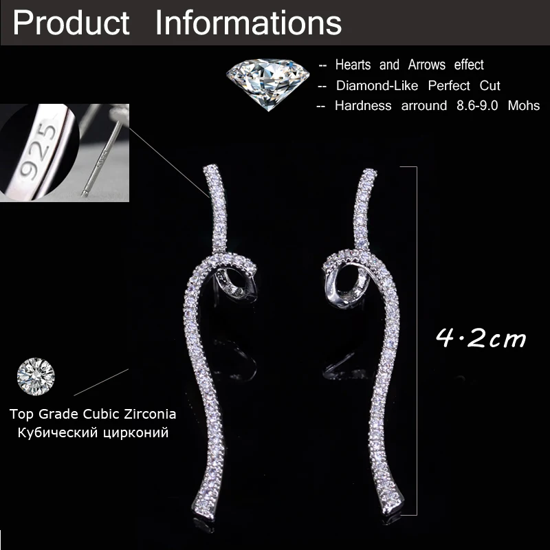 CWWZircons Designer Geometric Riband Shape Micro Cubic Zirconia Stone Pave Fashion Silver Color Ladies Jewelry Earrings CZ089
