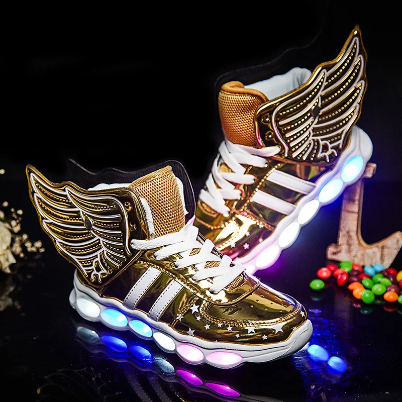 xiaoyang Kids LED Light Up Shoes Stripes Printed Lighting Low-Top Sneakers for Boys and Girls